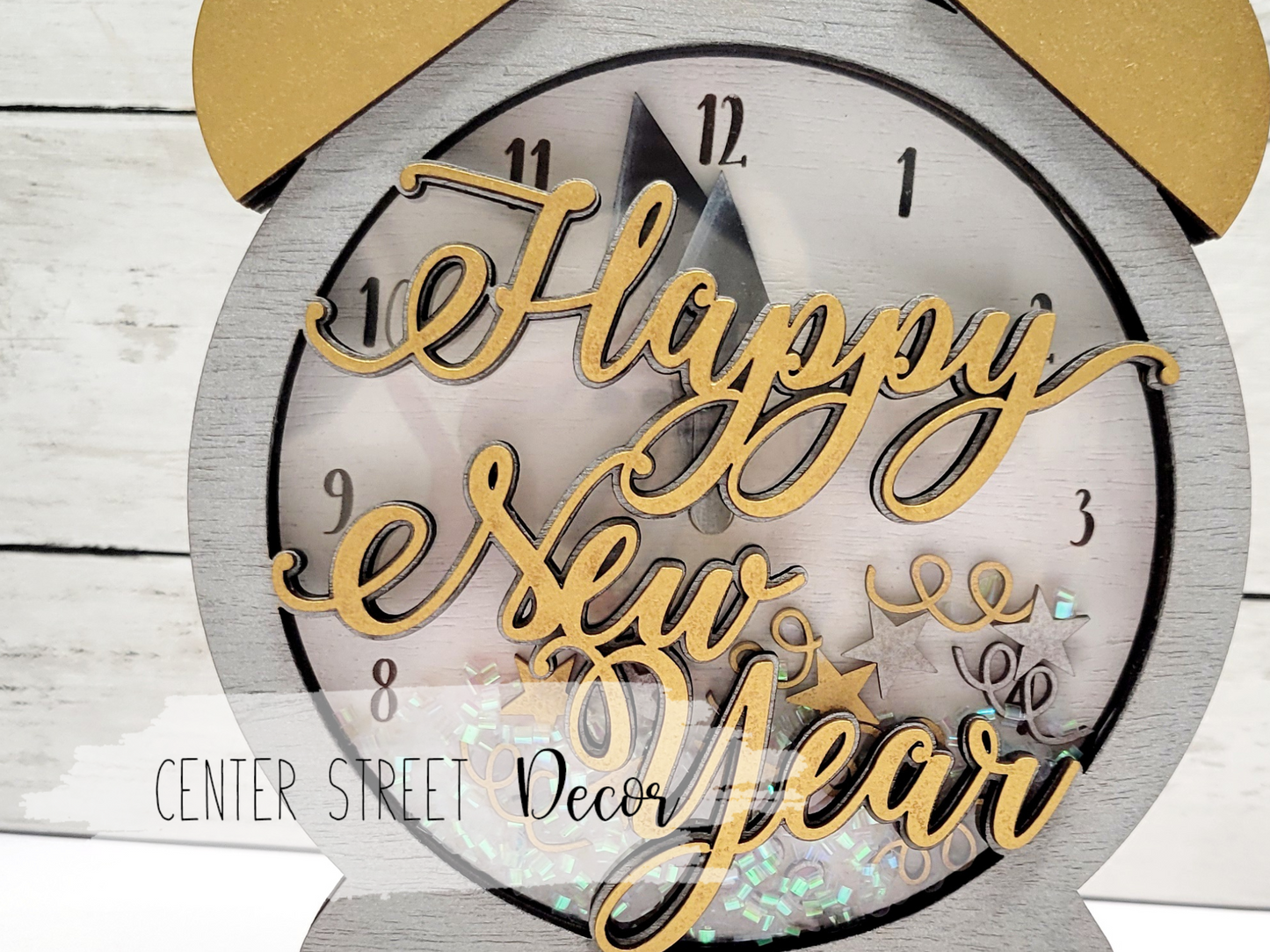 Happy New Year Clock Shaker Shelf Sitter