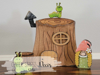 Girl Gnome Stump Home Shelf Sitter